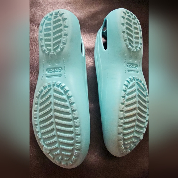 Crocs Ballet Flat Shoes Girls Kids Size J3β Kadee Slip On Comfort Teal Blue EUC - Picture 3 of 8